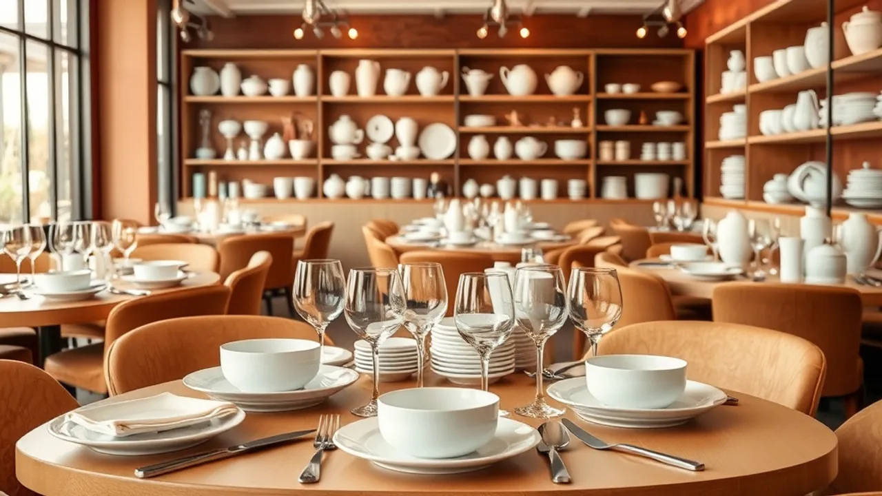 Showroom grossiste vaisselle professionnelle — assiettes, verres et couverts pour restaurants et hôtels